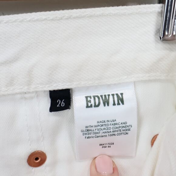 Edwin Hana Classic Straight Crop Button Fly Denim Jean White Noise Size 26 NWT - Picture 6 of 9